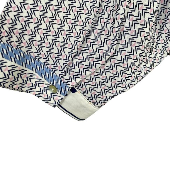 Rose+Olive Patchwork Button Down Shirt Collar 3/4 Sleeve Blouse Blue White 1X - Picture 10 of 13